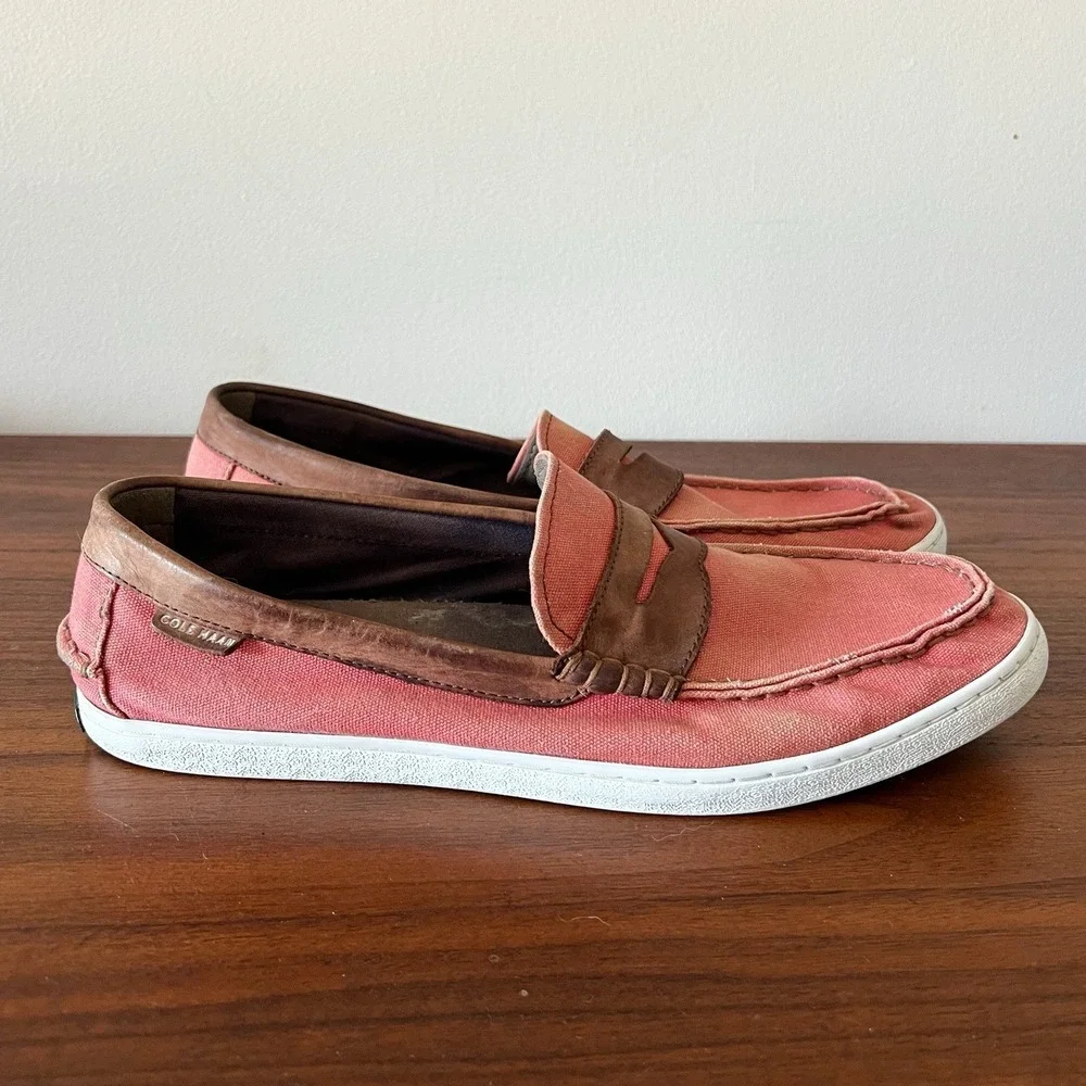 Cole Haan Pinch Weekender Canvas Penny Loafers Coral Red Men's Size 11.5M